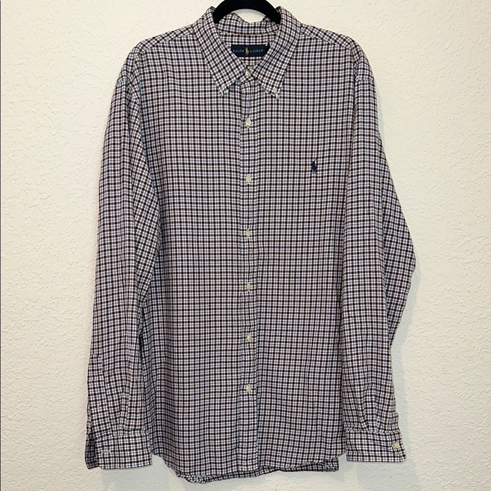 Ralph Lauren Blue and White Casual Button Down Shirt